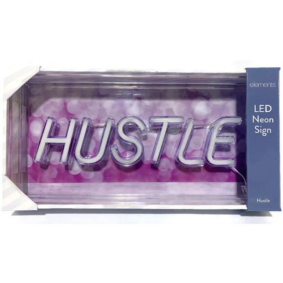 Elements LED Neon Hustle Light-Up Sign Clear Acrylic Hot Pink New & Unopened - Picture 1 of 8